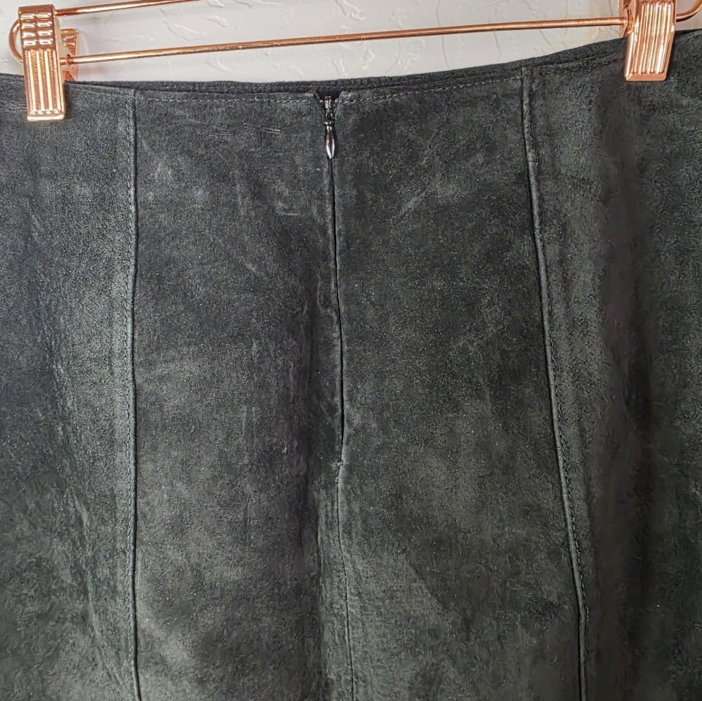Vintage Kelli Kouri Leather Classic Black Suede Skirt Size 8 - Picture 8 of 10